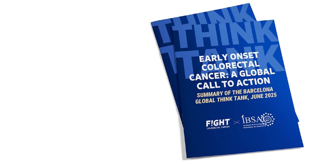 Cover of a report titled "Early Onset Colorectal Cancer: A Global Call to Action," with logos and a blue background.