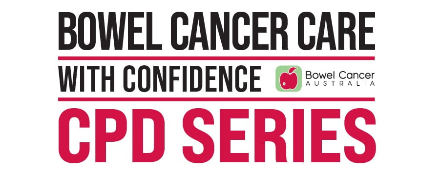 Bowel Cancer Care with Confidence CPD Series, featuring the Bowel Cancer Australia logo.