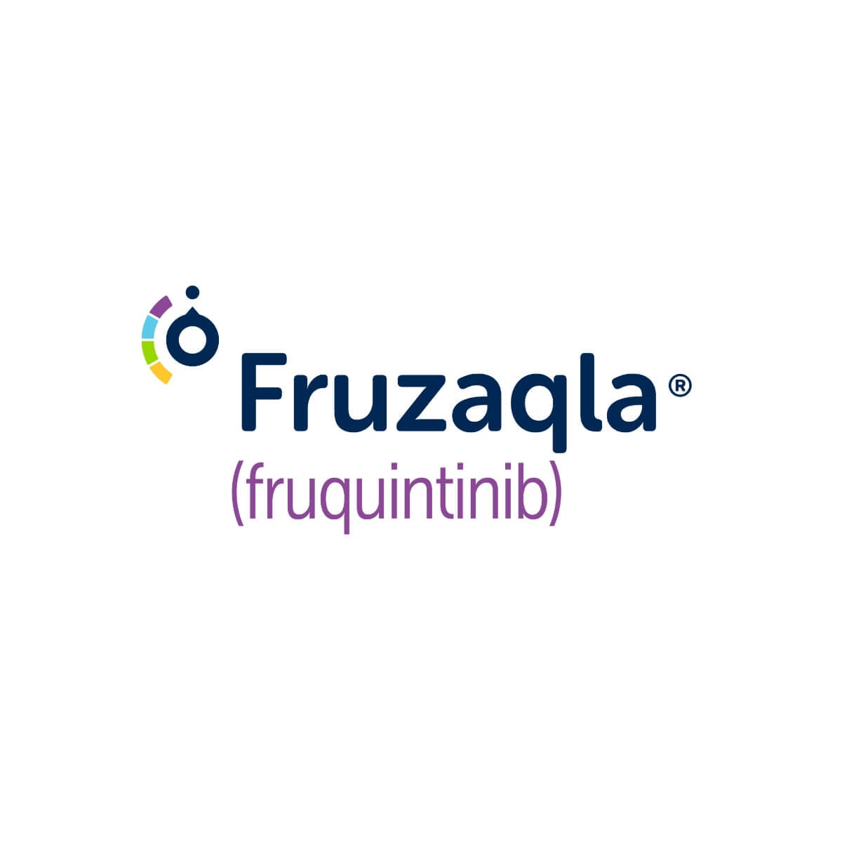Fruzaqla logo with the name in blue and the drug name "fruquintinib" in purple beneath it.