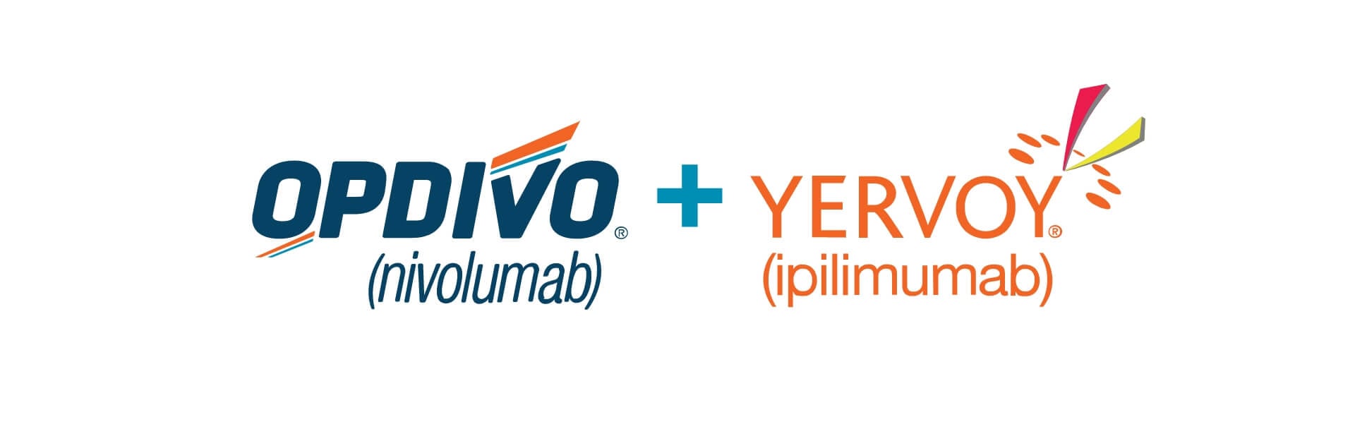 Logo for OPDIVO (nivolumab) and YERVOY (ipilimumab) with brand names and chemical names displayed.