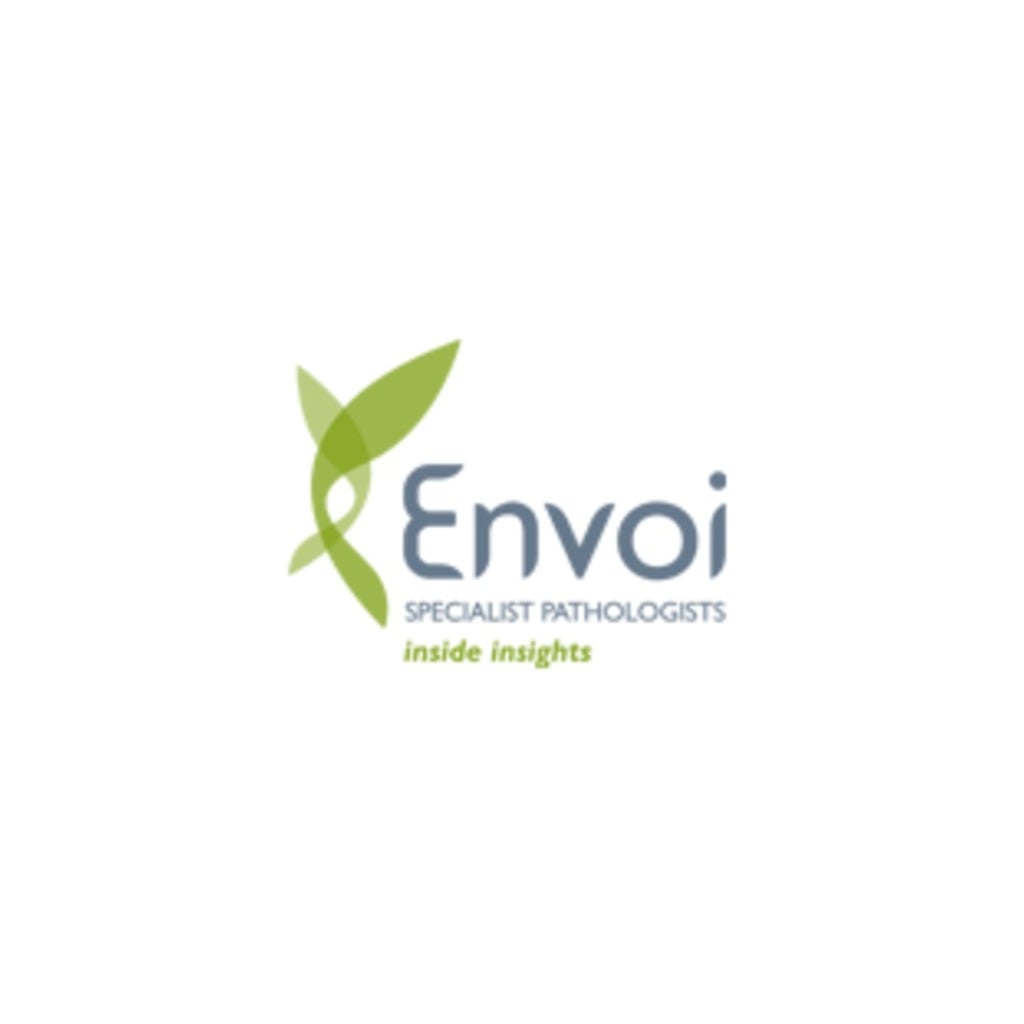 Logo of Envoi Specialist Pathologists featuring green leaves and the text "inside insights," related to bowel cancer research.