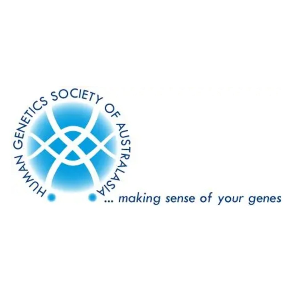 Logo of the Human Genetics Society of Australasia, with the tagline "making sense of your genes."