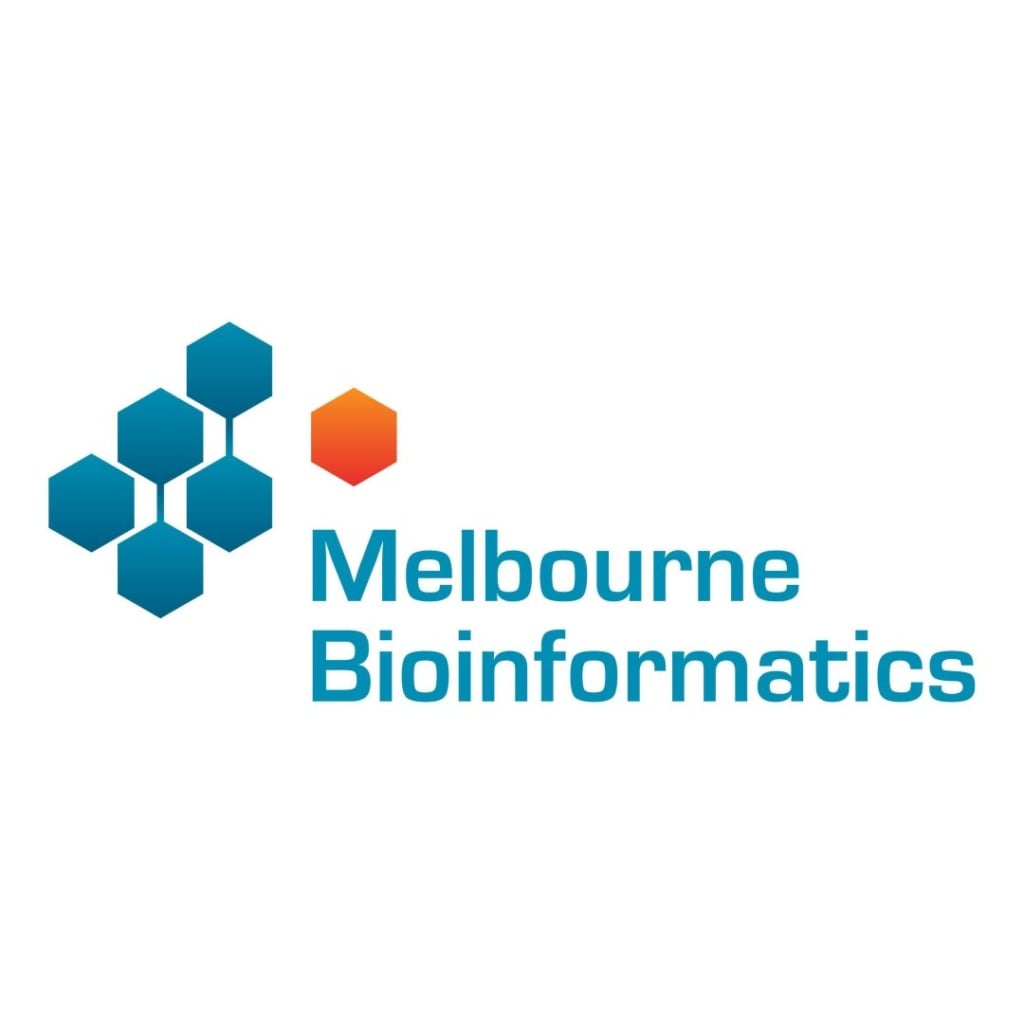 Logo of Melbourne Bioinformatics featuring hexagonal shapes and the text "Melbourne Bioinformatics."