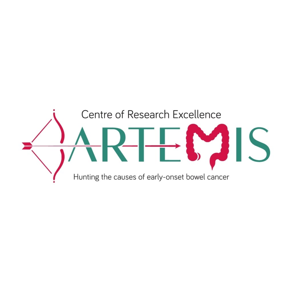 Logo for the Centre of Research Excellence "ARTEMIS," focused on early-onset bowel cancer research.